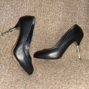 DIESEL BLACK LABEL-Black Leather Scallop Edge Pumps-Steel Spur Heel-Sz 38-EX